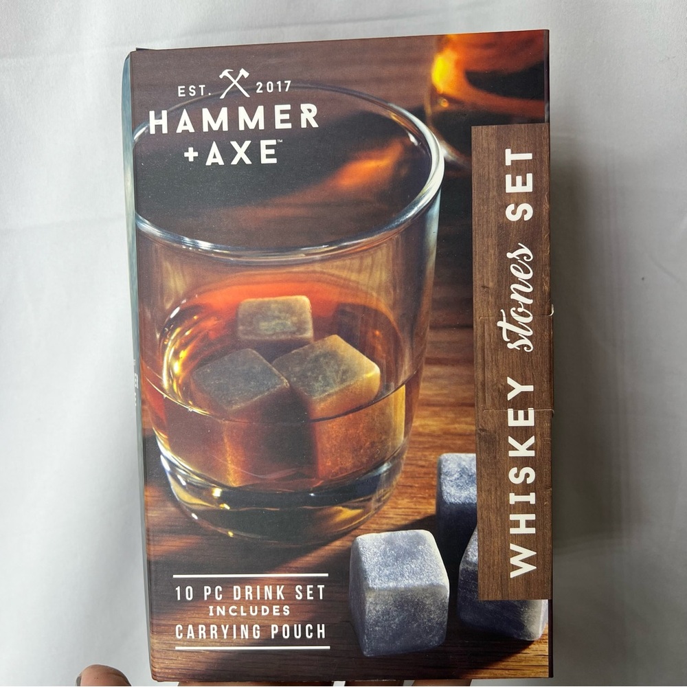 New Hammer & Axe Whiskey Stones 10 piece drink set with carrying pouch Soapstone